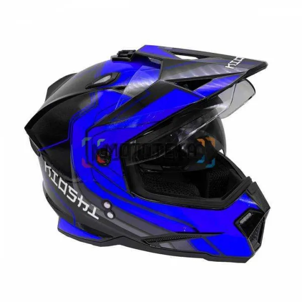 Шлем мото мотард KIOSHI (Киоши) Fighter 802 с очками синий/чёрный (S)